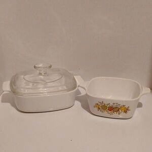 Corningware Pyrex Spice Of Life White Casserole Dish with Floral Design
